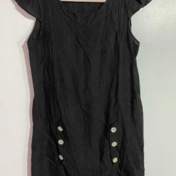 Lands Downunder Dress S Black Linen Lagenlook Coastal Beachy Vacation Italy - Picture 3 of 8